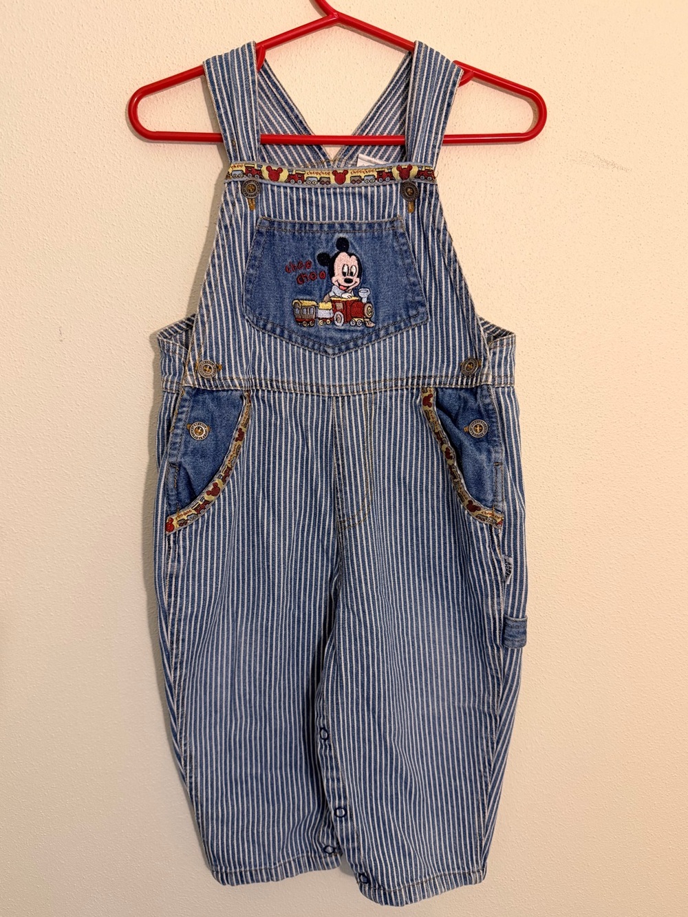Vintage Disney Baby Mickey Mouse train railroad stripe overall 18 months